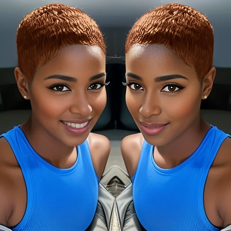 짧은 레이어드 픽시컷 인모 전체 머신메이드 가발 (앞머리 포함) 시원한 여름 가발