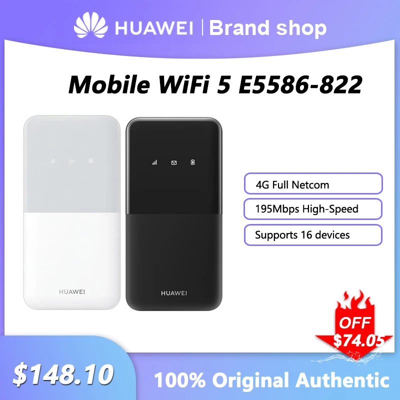 Huawei Mobile WiFi 5 E5586-822 4G LTE Router Pocket 195 Mbps  Unlocked Portable Pocket MiFi Modem Sim Card Slot Battery 2400mah