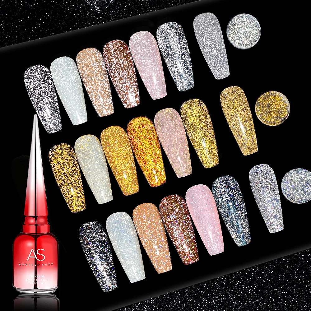 Als 15Ml Reflecterende Glitter Top Coat Gel Nagellak Mousserende Aurora Laser Semi-Permanente Doorweekt Van Uv Nail Art Gel Lak