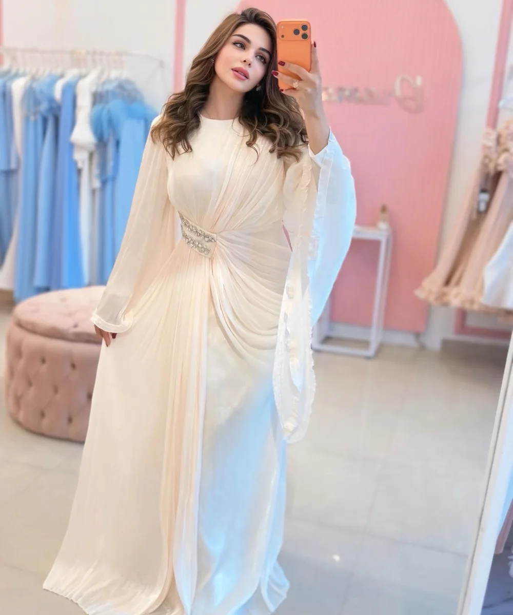 

Customized Fashion Pleat Sequined Straight O-Neck Long Dresses Bespoke Occasion Evening Exquisite Sizes Available