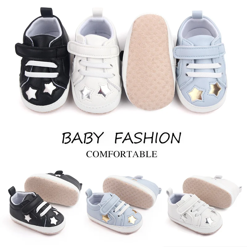 Baby Shoes Softt PU Anti-slip Casual Prewalking Shoes for 0-12-18M First Step Boy and Girls Shiny Stars