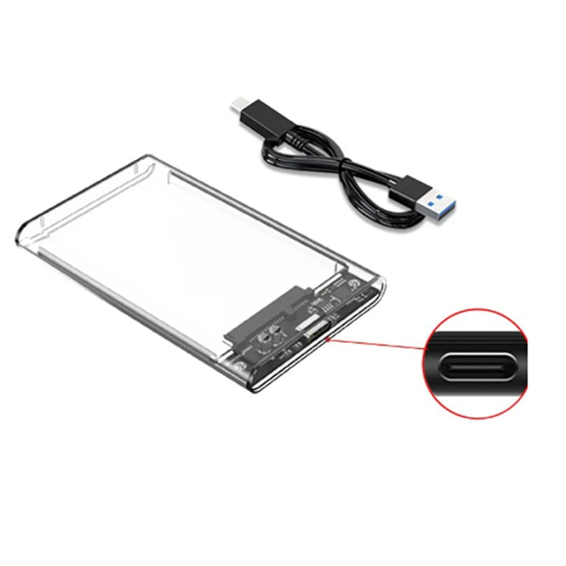 Cable Included External Hard Drive Enclosure USB 3.1/Type C Tool-Free Clear For 2.5 Inch 7Mm SATA HDD SSD