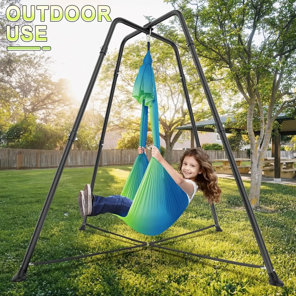 إطار حامل متأرجح على شكل X مع كرسي جراب حسية، أرجوحة معدنية شديدة التحمل للاستخدام الداخلي والخارجي بسعة 330 رطل