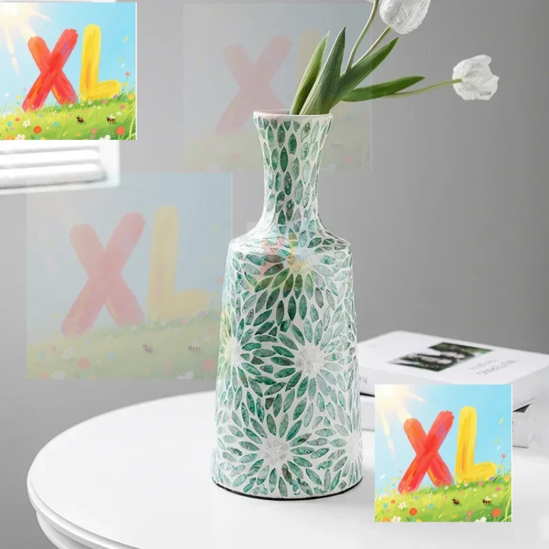 

vase hand-painted shell flower arrangement living room dining room table decoration ornament niche art