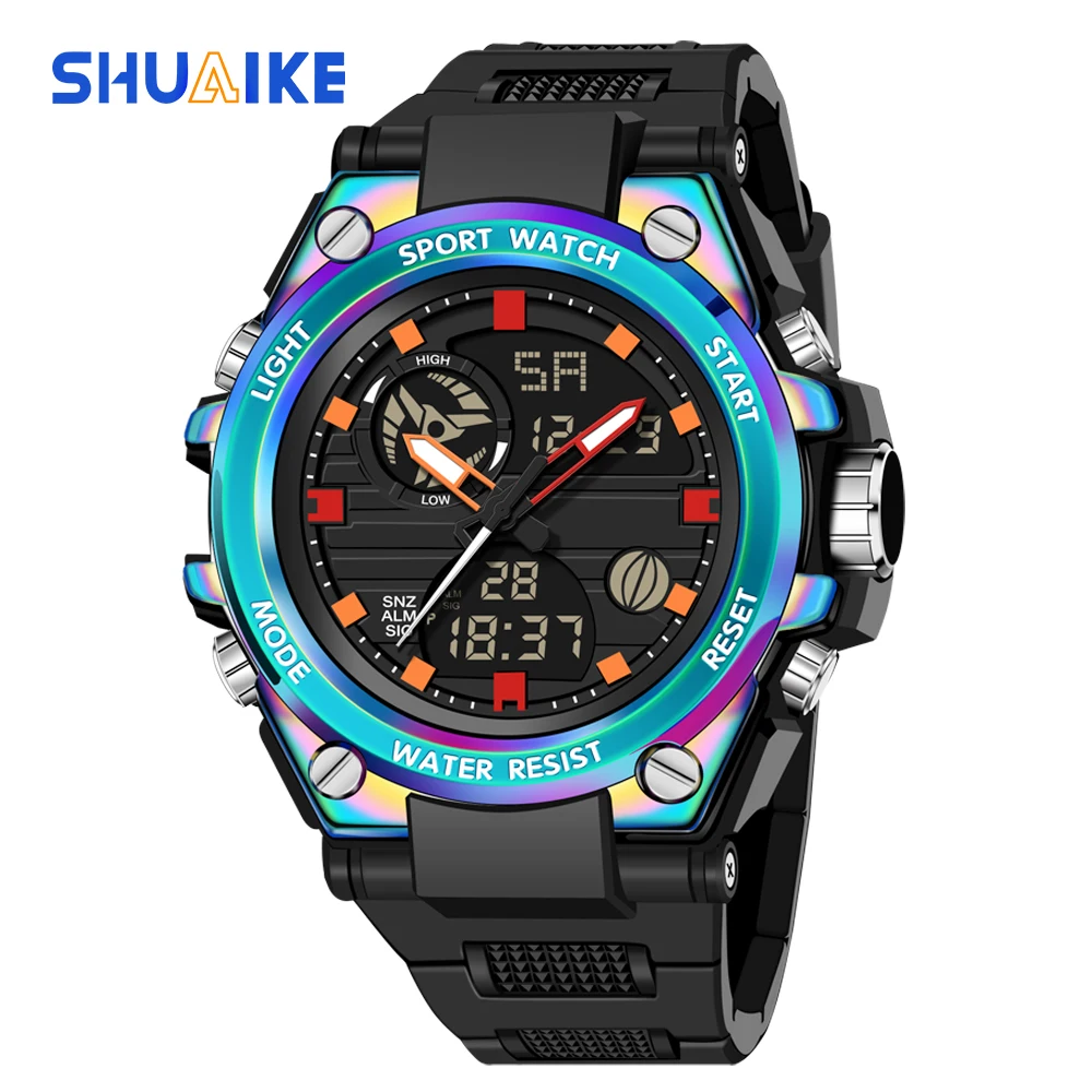 Männer Neue Metall Trendy Stil Dual Bewegung Kreative Design Uhr Outdoor Sport Wasserdichte Uhr