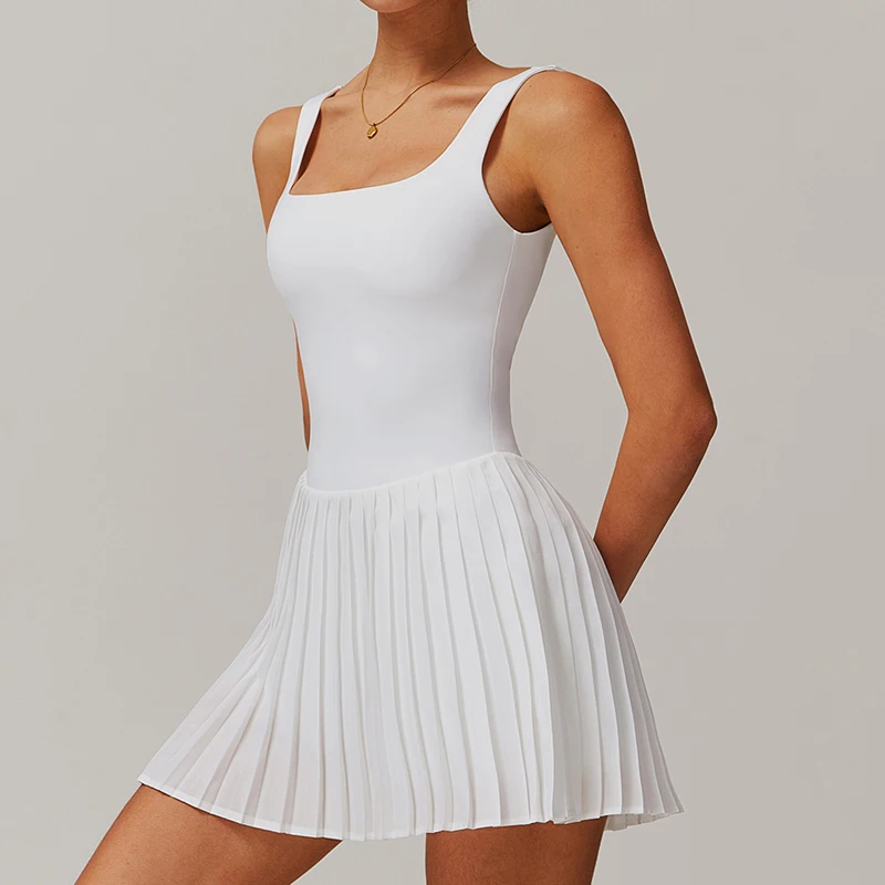 VITALINOVO Workout Tennis Dress with Built in Shorts Square Neck Padded Workout Dress with Pockets Golf Athletic Mini Dresses image 4
