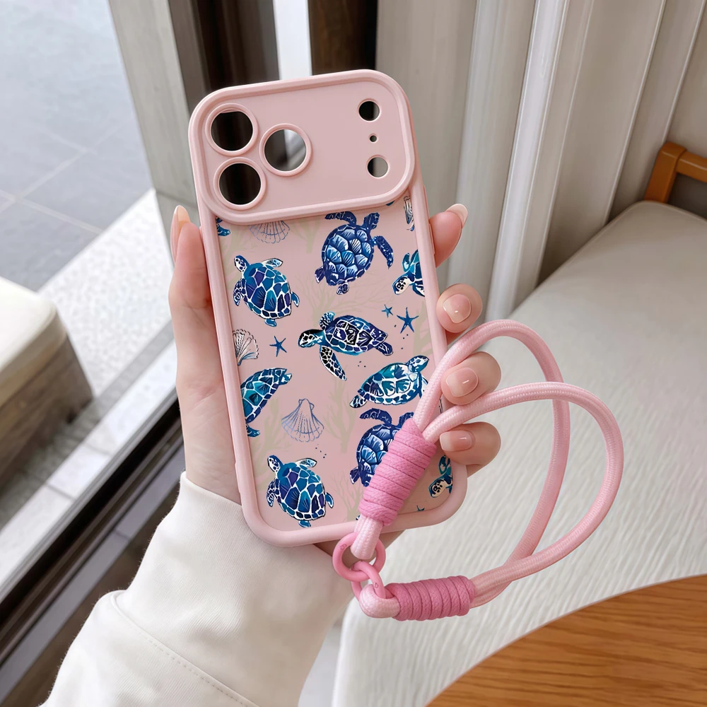 Meeresschildkröten-Ozean-Lanyard-Handyhülle für iPhone 12 13 14 15 16 17 Pro Max 16 15 14 Pro Plus 17E Stoßfeste Matte Silikonhülle – Detail 8