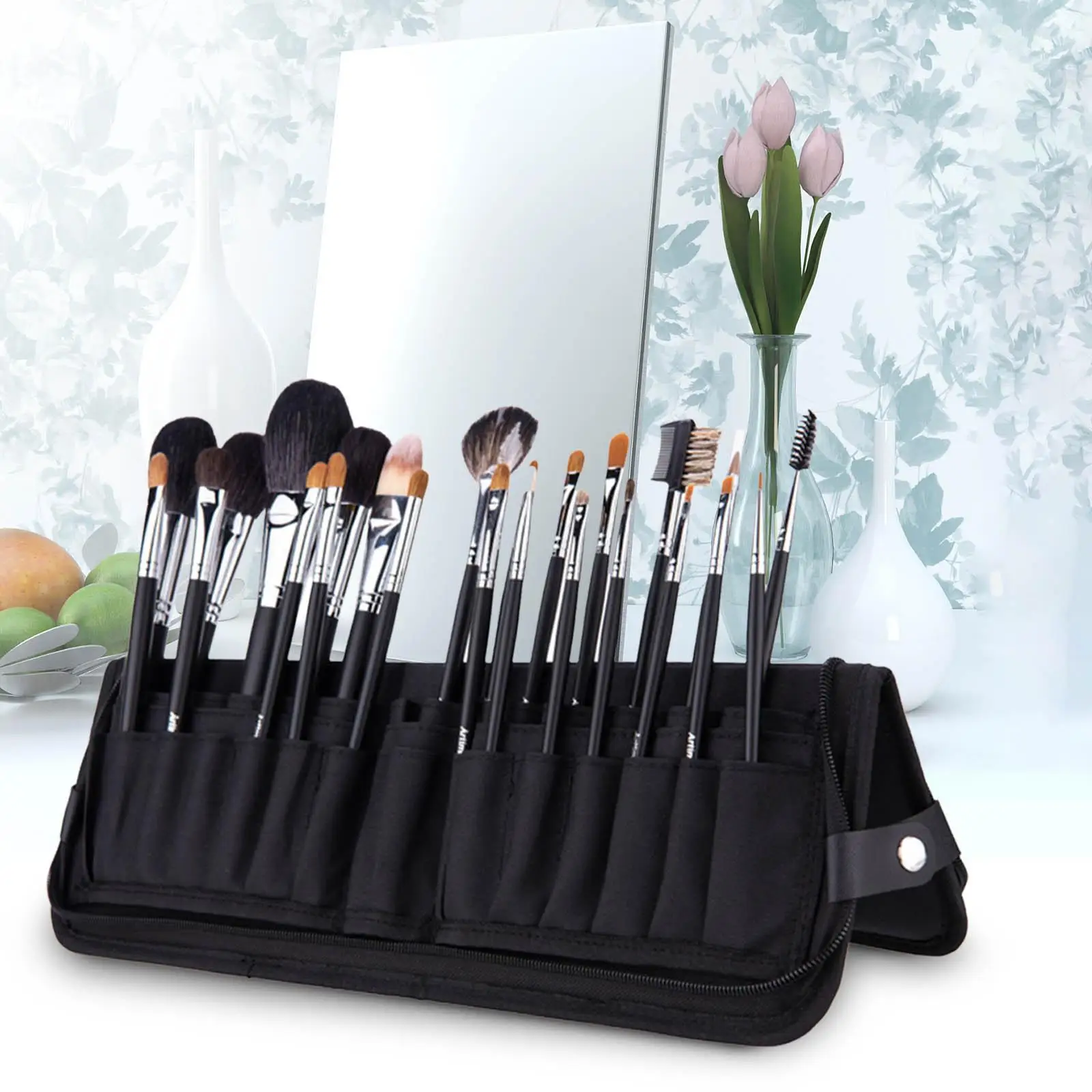 Makeup Brushes Organizer Bag Zipper Design Stand up Dust Proof Foldable Pouch Cosmetic Case for Eyeshadow Brush Eyebrow Pencil