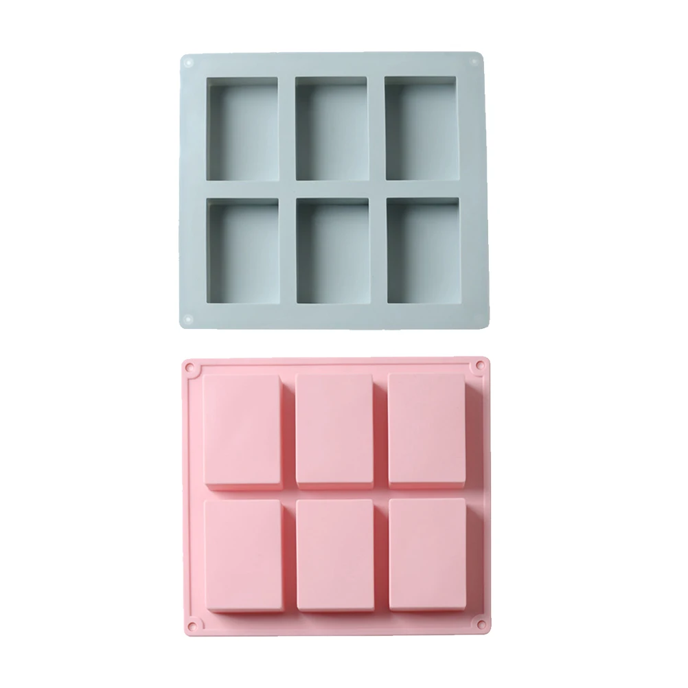 

2pcs Silicone Soap Mold Rectangle 6 Cavities Diy Tool Flexible Non-Stick For Dessert Chocolate Cake Baking Blue Pink Gift