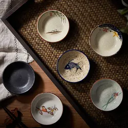 3.5in Japanese Ceramic Round Sauce Dish Vintage Soy Sauce Seasoning Household Dip Dish Sushi Sauce Snack serving Dish Tableware