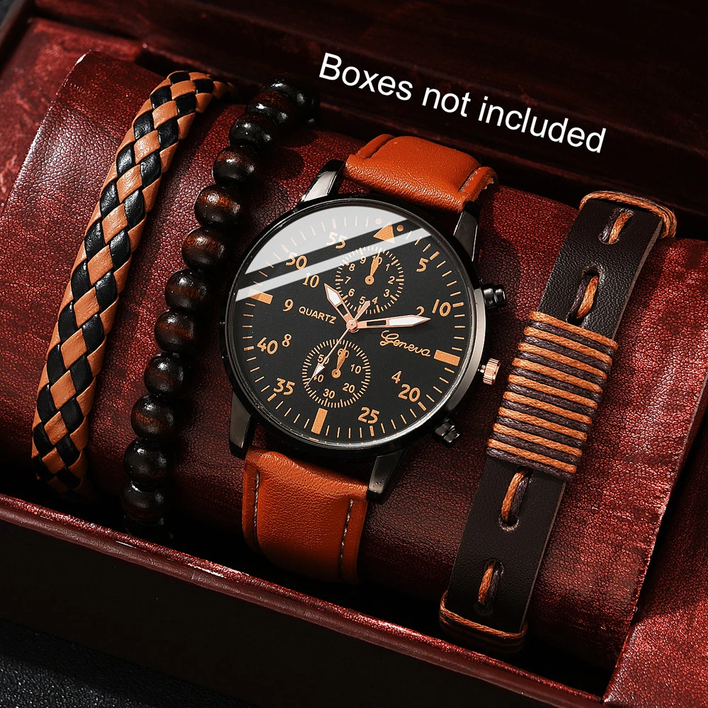 1pcs men's watch high-end Hong Kong style fashion watch quartz watch paired with 3pcs versatile and personalized bracelet set