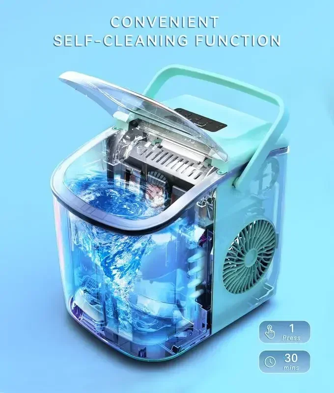 ecozy Ice Maker, Portable Ice Maker, 26lb, 9 Cubes in 6Min, Self-Cleaning, Kitchen Utensils