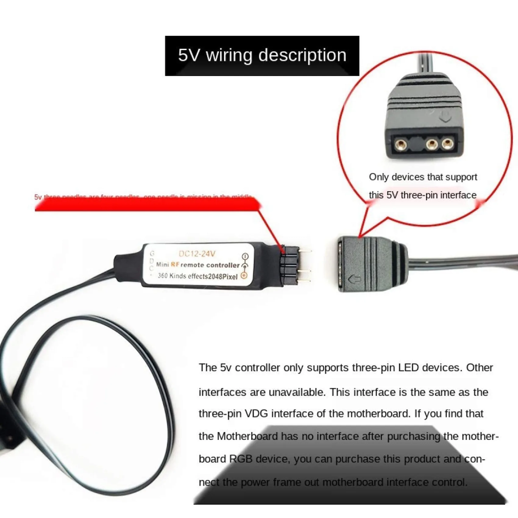 Computer Fan Lighting Effect Controller,5V 3-Pin/12V 4-Pin RGB Fan Equipment Wire Control/Remote Controller with On/Off