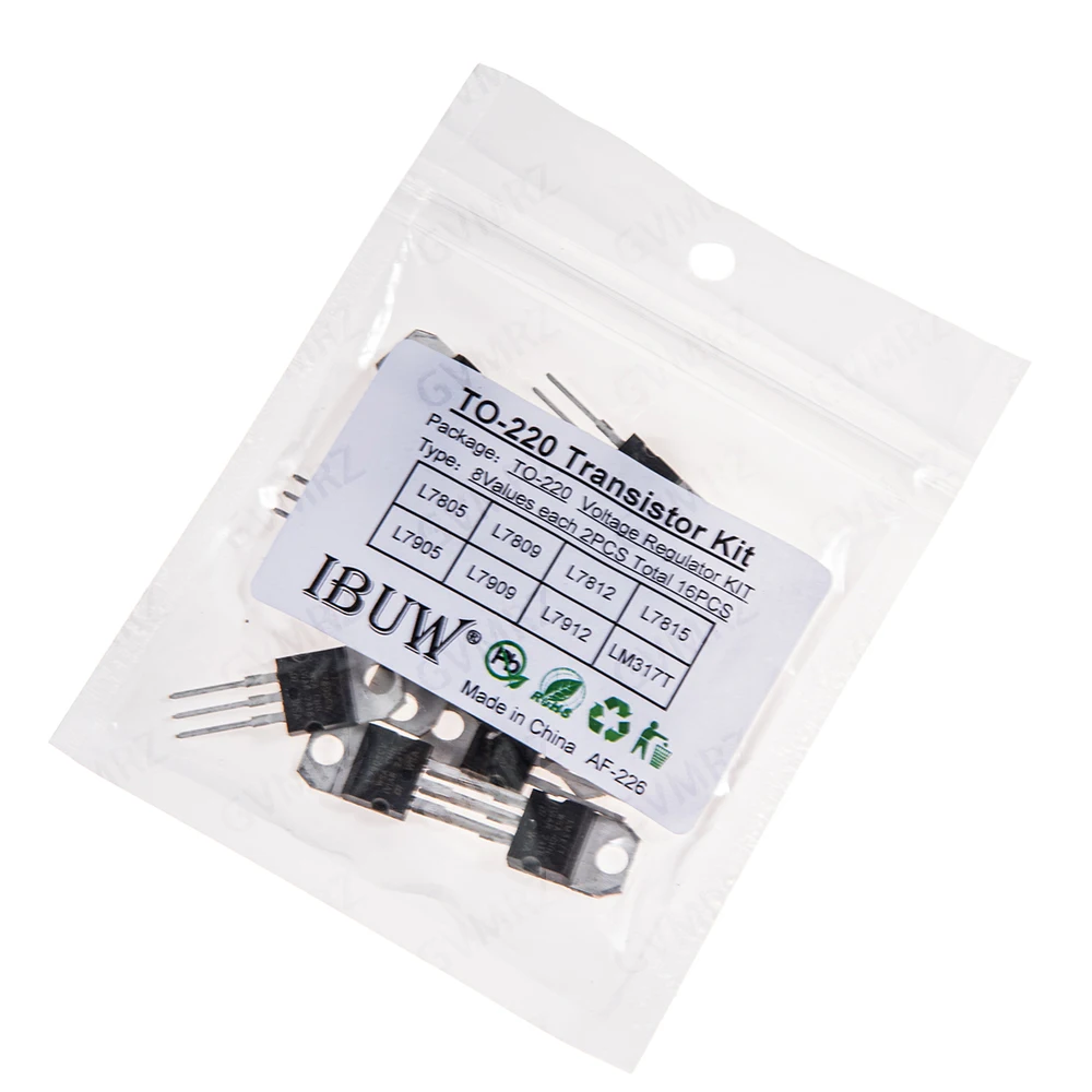 16PCS 8Values TO-220 Transistor Kit (L7805/L7812/LM317T etc.) Voltage Regulator for Industrial Power Supply DIY Project L7812/05
