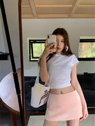 Black Mini Skirts Women Y2k Fashion 2024 Summer Clothes Satin Skirts For Woman Low Waisted Skirts Kawaii Pink Skirt With Shorts