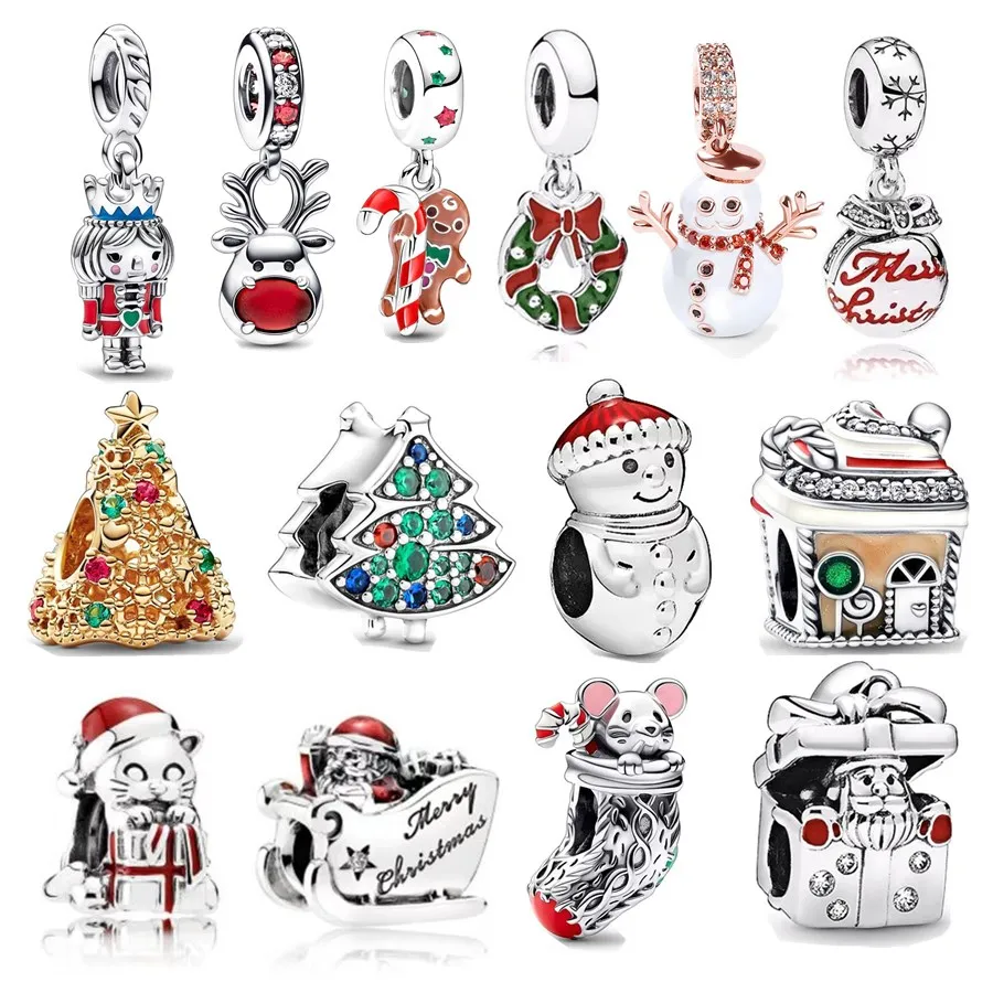 Christmas Claus Tree Snowman Reindeer House Car Dog Cat Charm Bead Fit Original Silver925 Pandora Bracelet Christmas DIY Jewelry