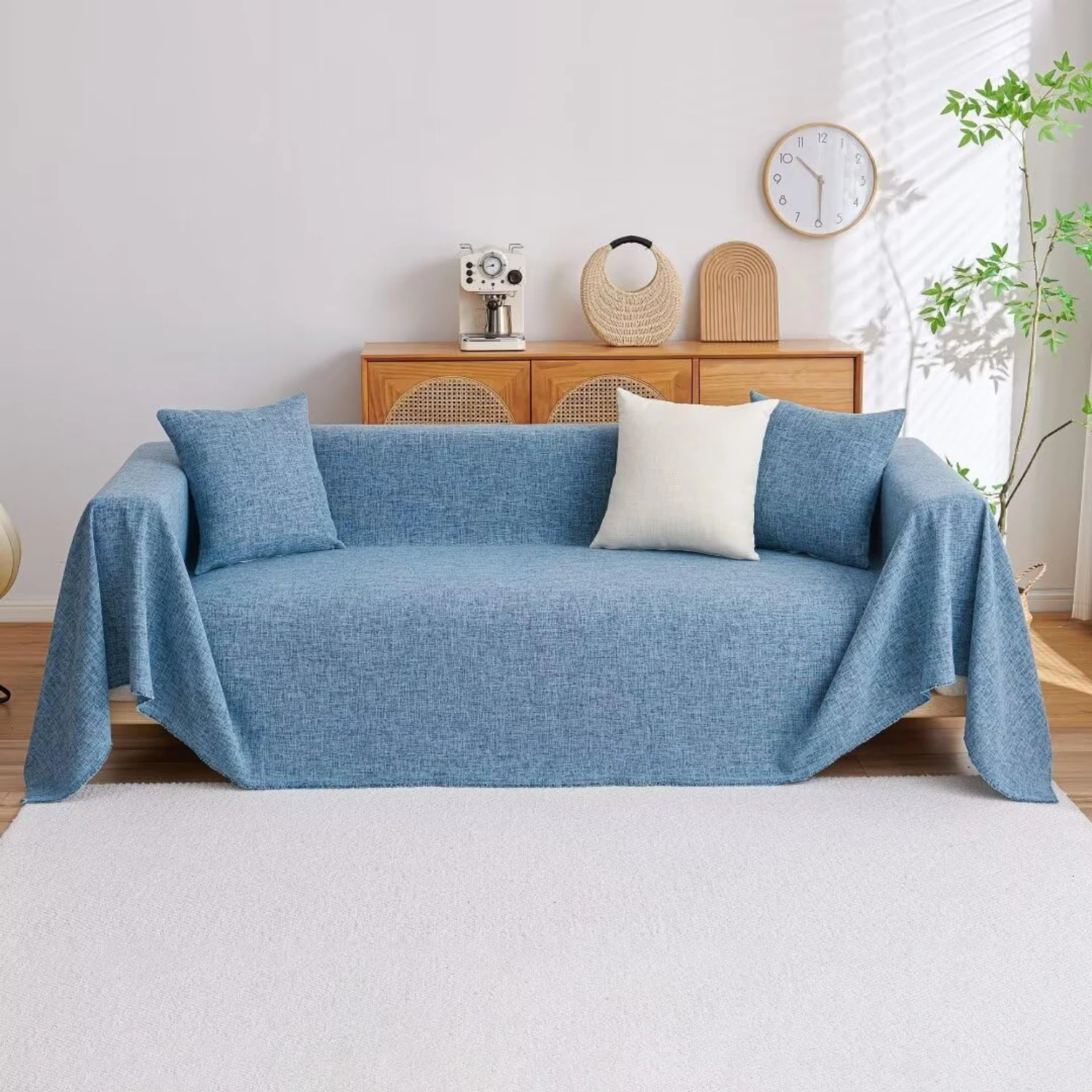 

Soft Cream Sofa Covers Comfy Couch Cover for Dogs Friendly Protector for 3 Cushion Couch with Tassel Anti Slip Sectional Couch