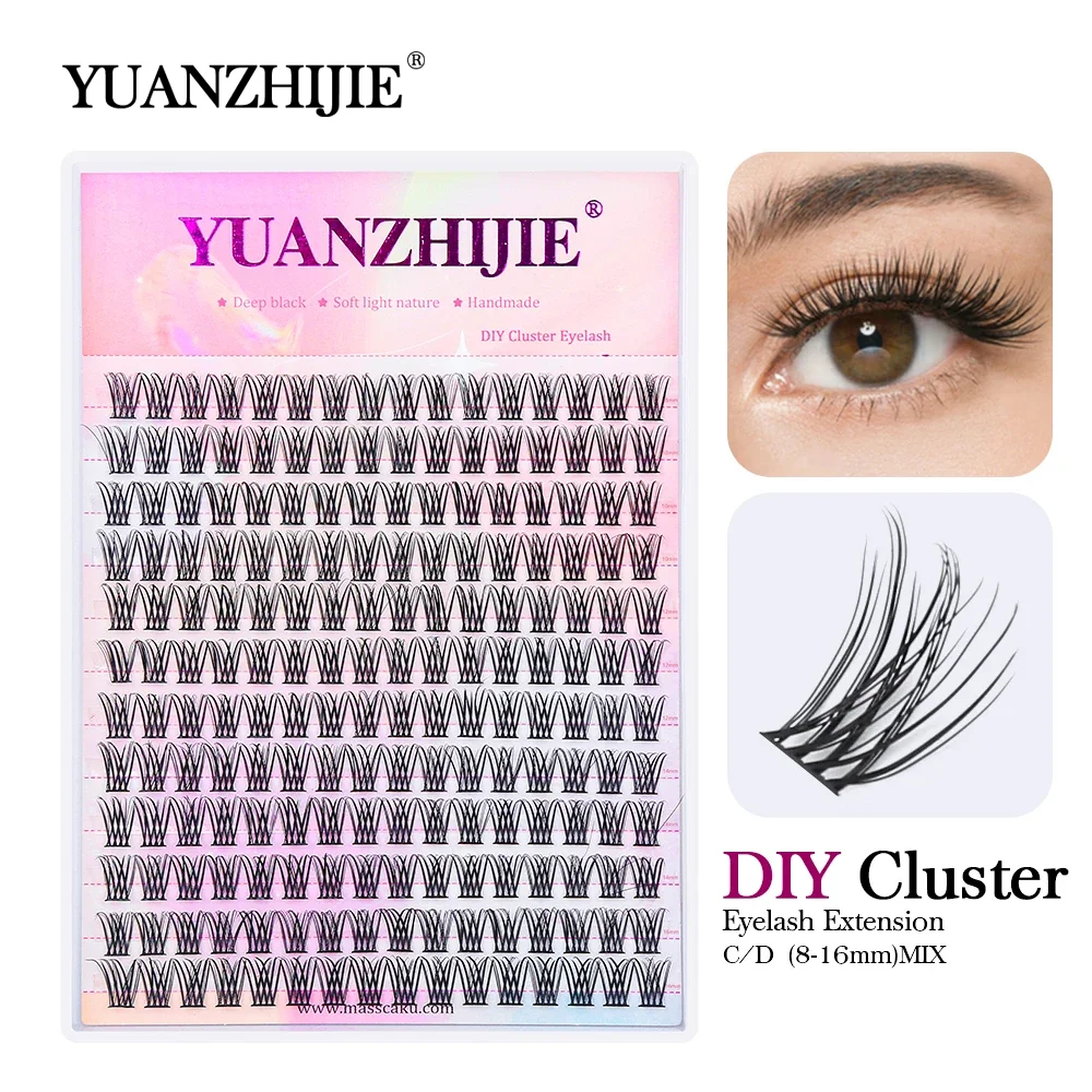 YUANZHIJIE DIY 120 PCS Cluster Lashes 3D ธรรมชาติ Bunch 8-16mm D Curl Segmented Beam Mink Tufted Eyelash Fine Lash Tip