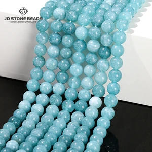 天然石染色カラーアクアマリンビーズラウンドルーズスペーサー4 6 8 10mmジュエリーのためのブレスレットネックレスDIYアクセサリー15 10ベストセールスナチュラルアクアマリン-9