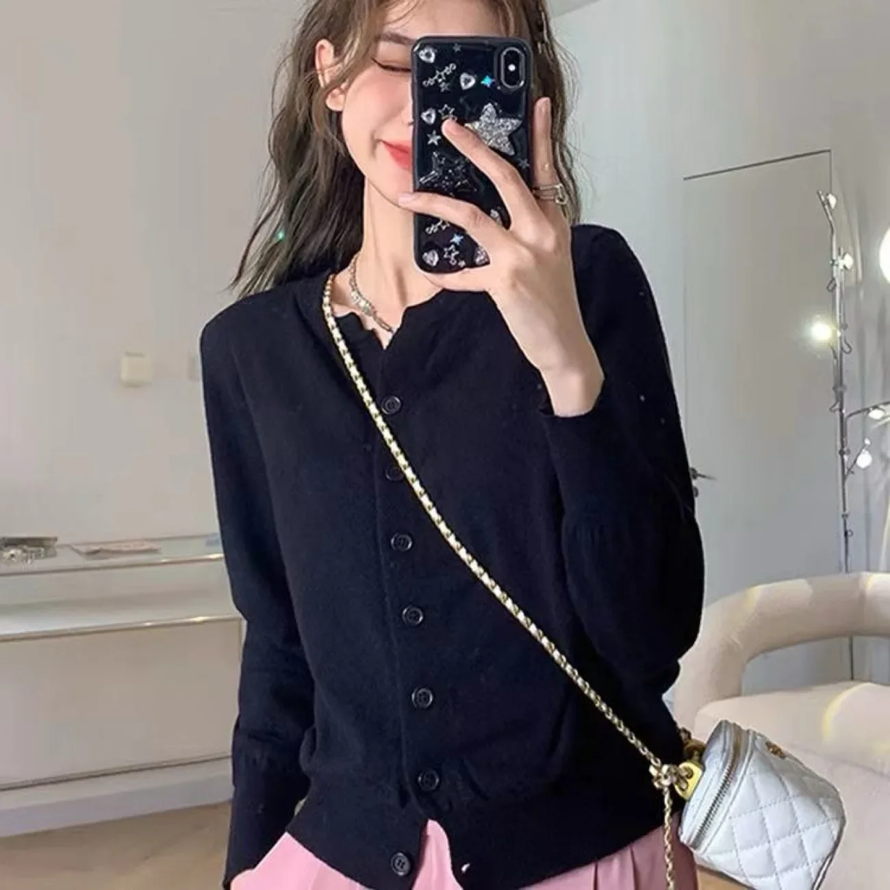 Versatile All Match Women Solid Knit Cardigan O-Neck Long Sleeve Single Breasted Minimalist Soft Knitted Sweater Outwear