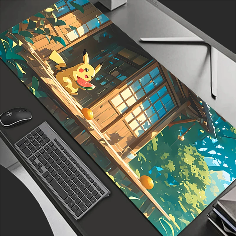 كبيرة ماوس الوسادة السجاد كمبيوتر محمول ألعاب لوحة المفاتيح حصيرة XXL P-Pokemons P-Pikachus ماوس حافة الأبيض شرابة المطاط الجدول حصيرة #2