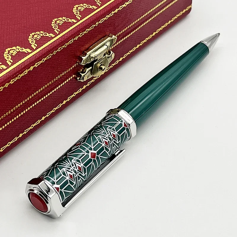 CT Heptagon Net Pattern Red Rhombus Blue / Green Barrel Luxury Ballpoint Pen Silver Trim With Serial Number