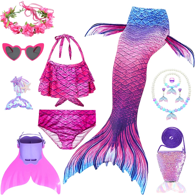 Maiô de cauda de peixe para meninas, biquíni de sereia arco-íris, férias na praia, natação, mergulho, roupa de banho infantil de fadas
