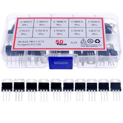 50pcs 10value TO-220 Voltage Regulator Transistor Assortment Kit LM317T L7805 L7806 L7808 L7809 L7810 L7812 L7815 L7818 L7824