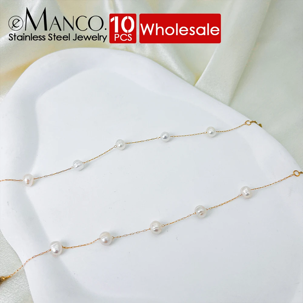 eManco 10PCS Creative Simple Design Exquisite Elegant Freshwater Pearls Bracelet Stainless Steel Gold-Plated Bracelet Wholesale