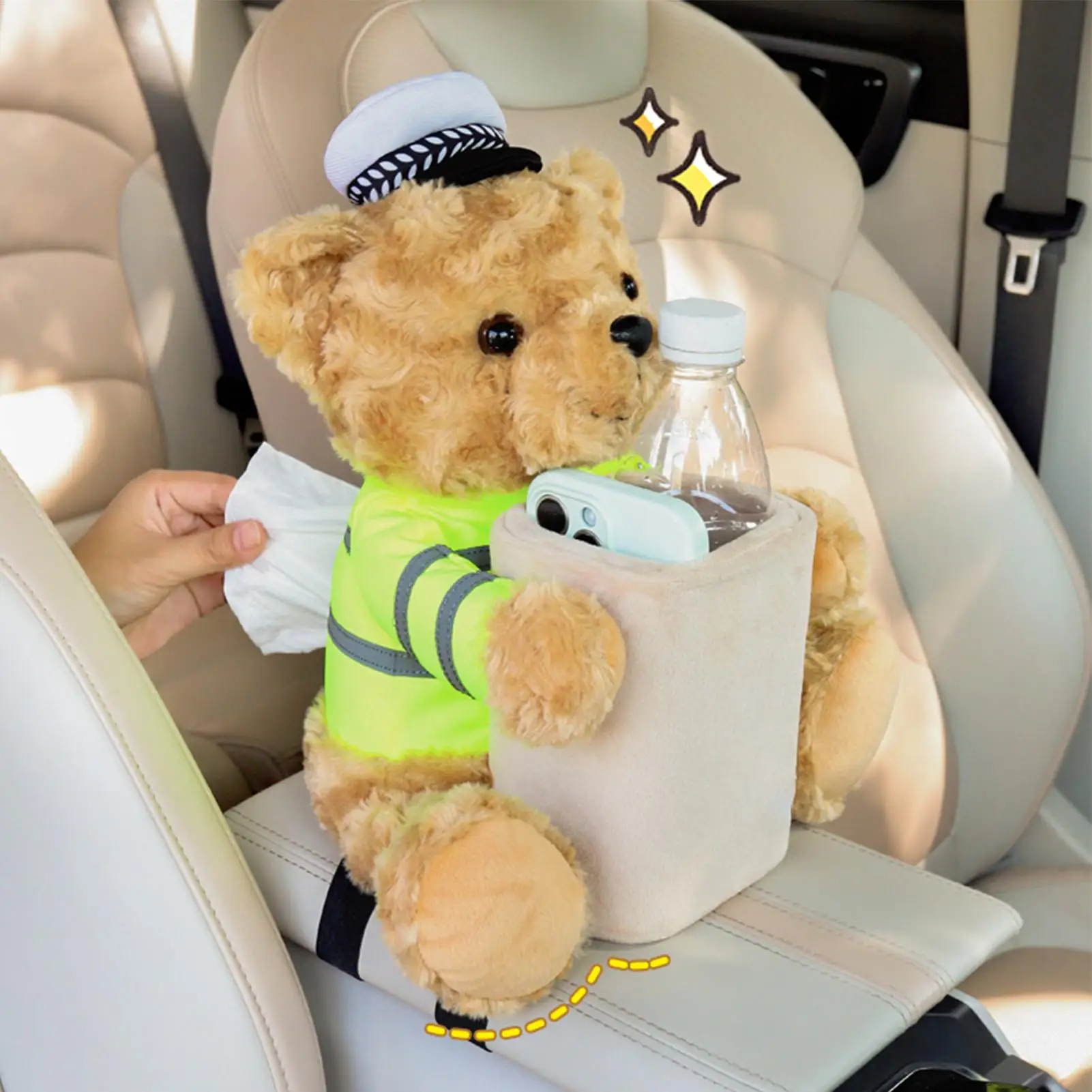 

Car Tissue Box 2 In 1 Plush Bear Armrest Vehicle Trash Can Car Tissue Dispenser For Truck SUV Sedan RV Automotive Road Trip
