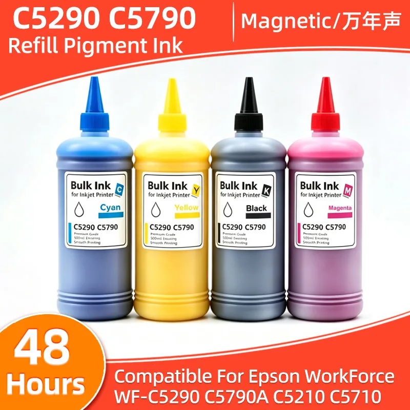 500ML WF-C5290 Refill Pigment Ink Compatible For Epson WorkForce pro WF-C5290 C5790 C5210 C5710 Printer T9441 T9451 T902XL T9481