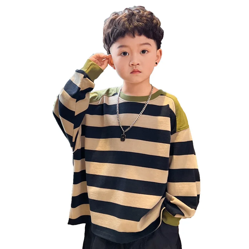 

Детская полосатая футболка с длинным рукавом, Новинка Весна 2024, рубашка-топ свободного кроя для детей среднего и старшего возраста на осень, толстовка