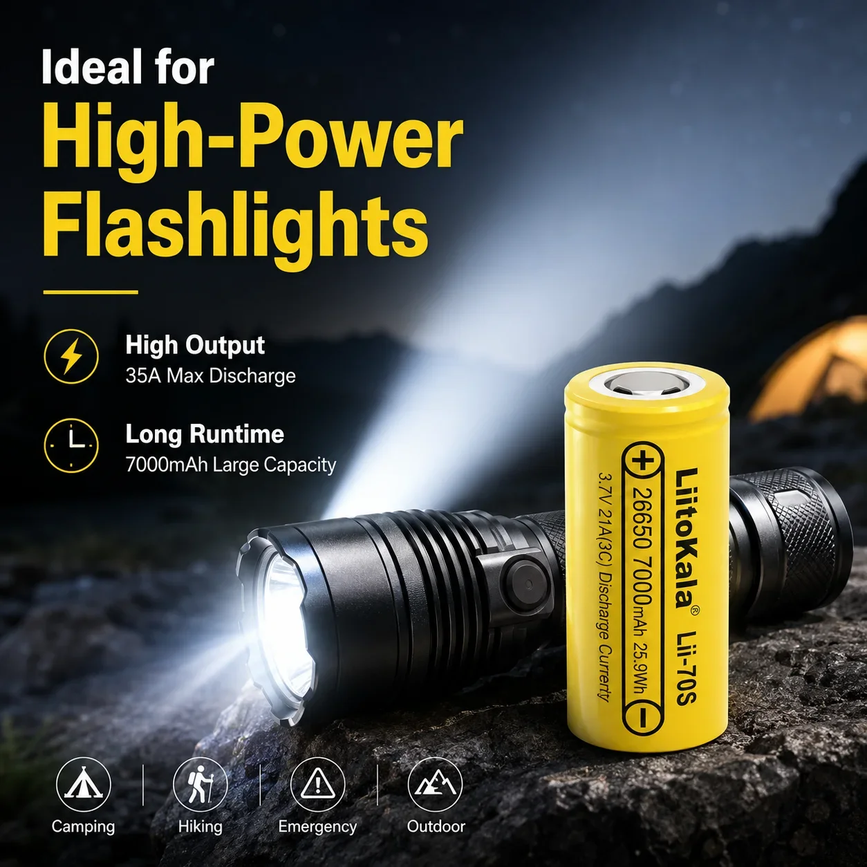 1-40pcs 26650 LII-70S 7000mAh Rechargeable Lithium Battery Flat Top 35A Cell for Flashlight E-Bike Power Bank