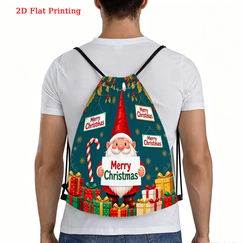 Christmas Santa Claus 2D Printed Drawstring Backpack for Fitness Sports Outdoor Travel