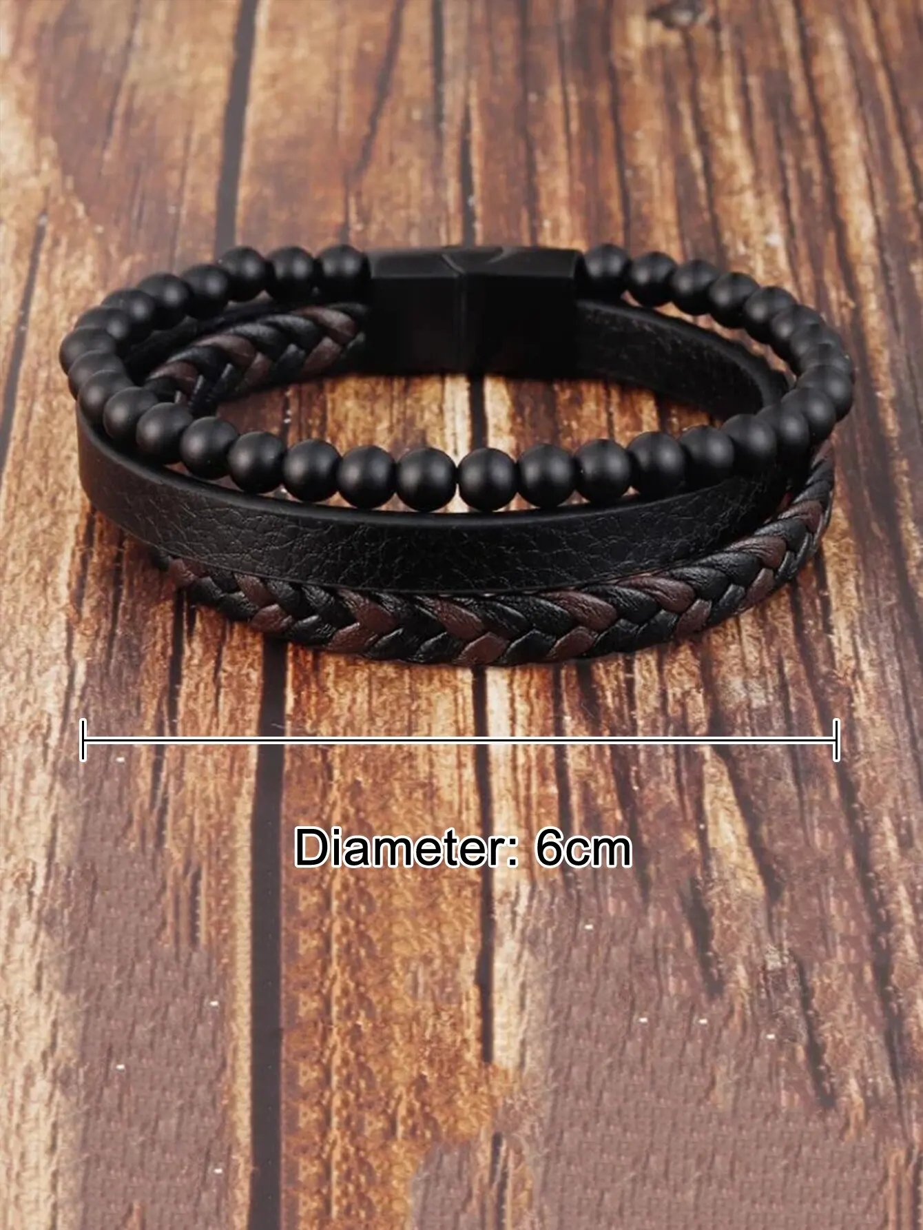 Men's Volcanic Stone & Tiger Eye PU Leather Three-Layer Bracelet