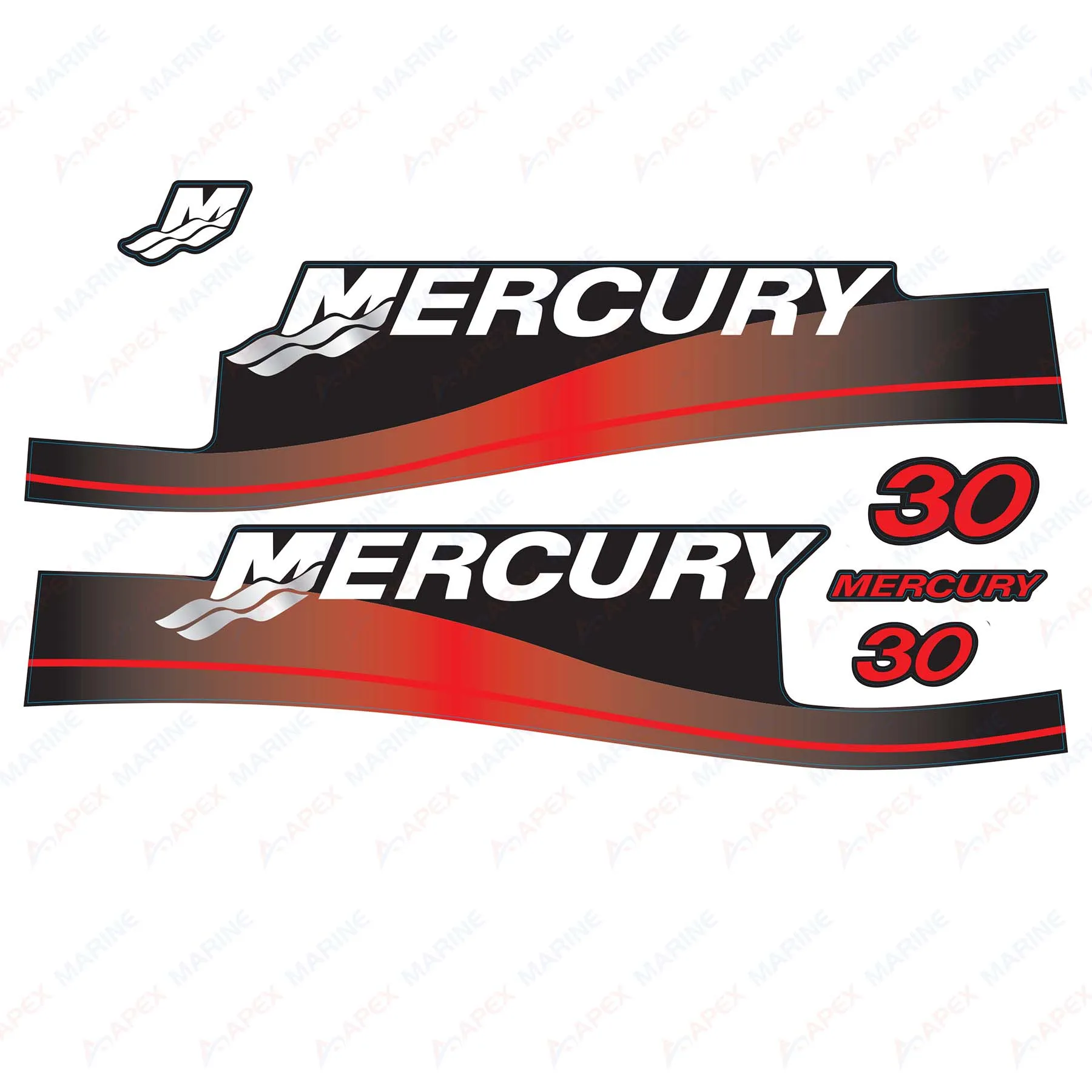 

Decals for Mercury 30 HP Two Stroke Outboard Engine Red Decal Kit Sticker Set Reproduction 30 hp 2-Stroke