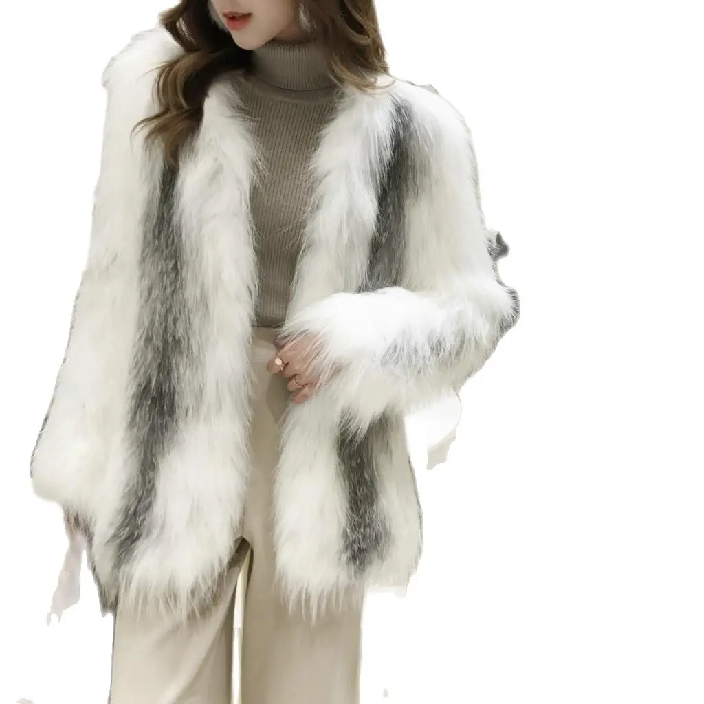 Lady imported marble fox fur cape shawl in the long section of woven fur coat female