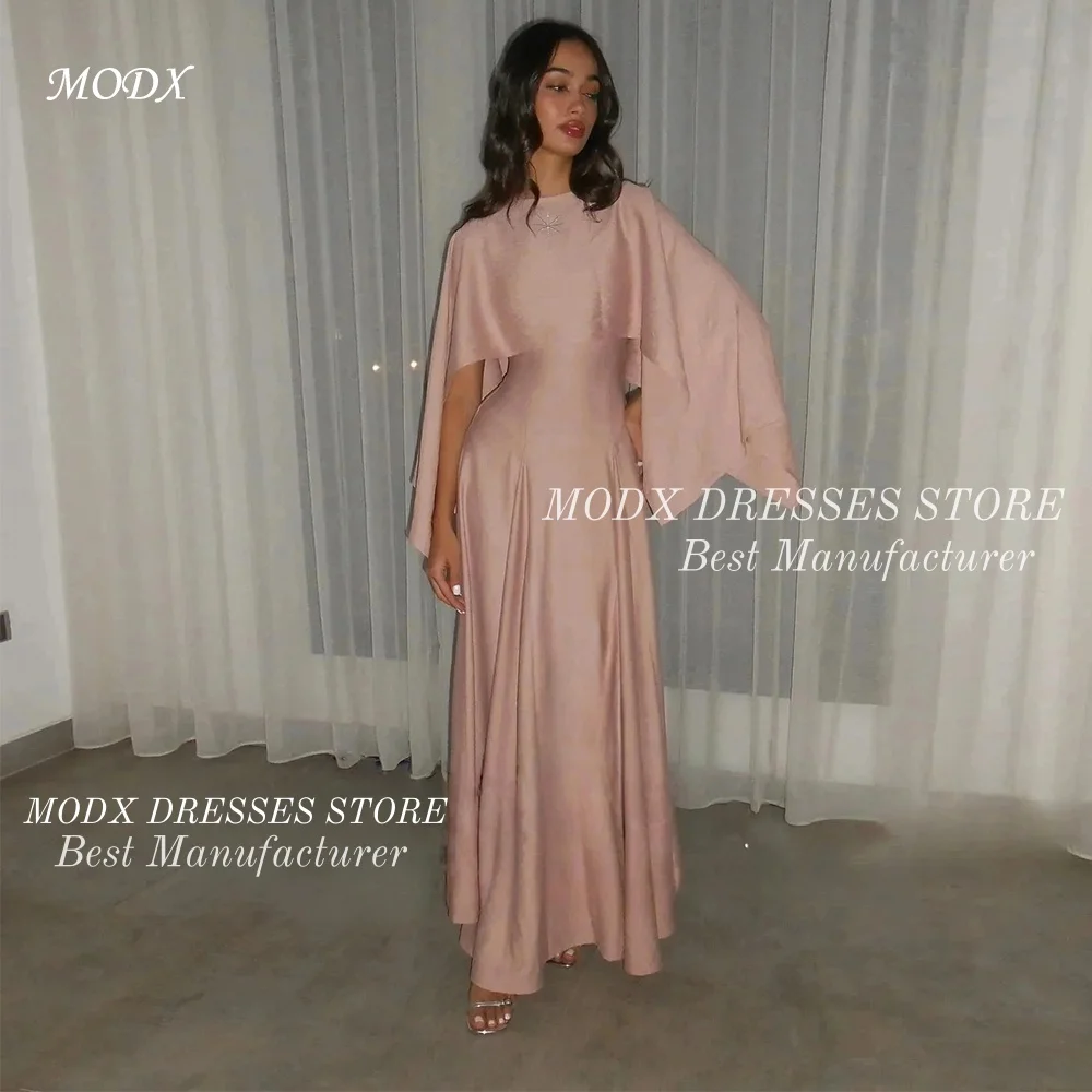 

MODX Temperament O-Neck Evening Dresses Pink Shawl A-line Pleat Formal Women Prom Dresses Customized Long Party Dresses