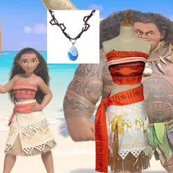 Adult Kids Princess Vaiana Moana Costume Dresses with Necklace Women Girls Halloween Party Moana Dress Costumes Cosplay Anime