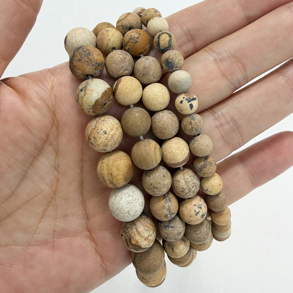 Natural Stone Matte Picture Jasper Round Loose Beads 15