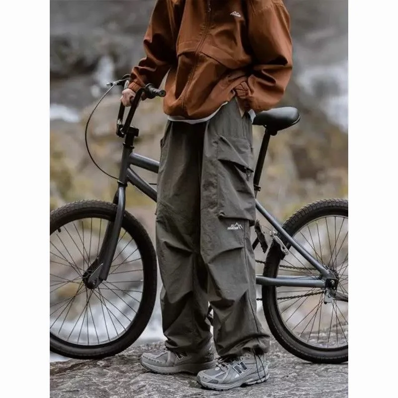 Men's Retro Spring and Autumn New Hip Hop Mountaineering Pants Casual Harajuku Work Pants Black Cargo Outwear Pants Trend