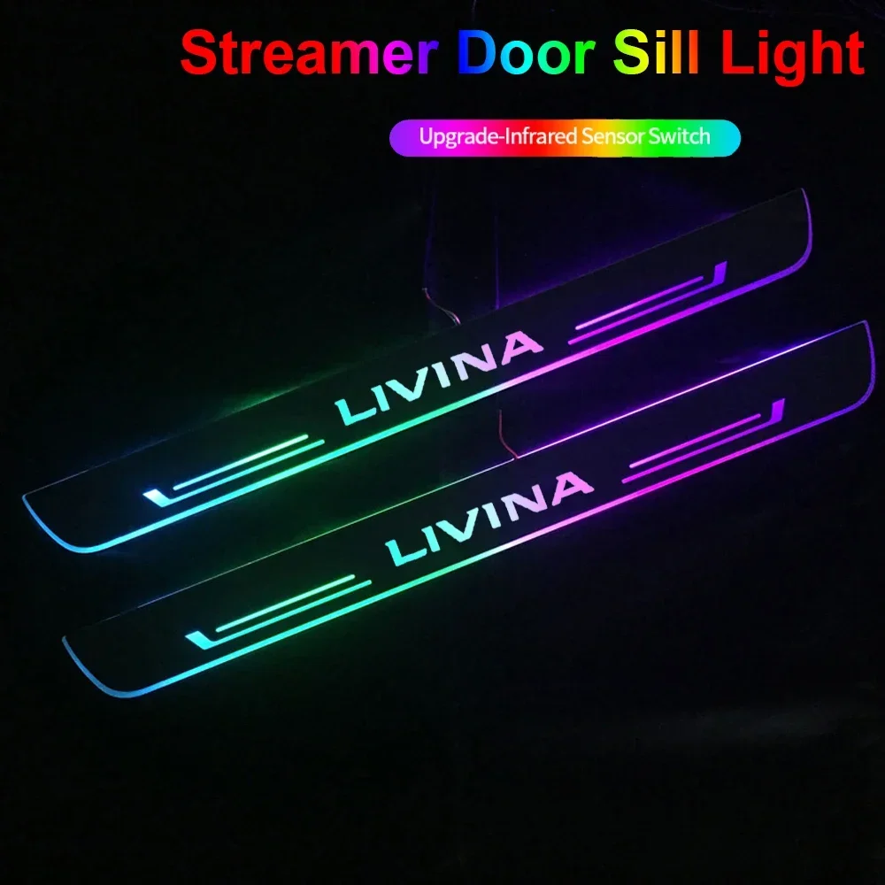 Acrylic Car Front Rear Threshold Streamer Light for Nissan Livina USB Charging LED Welcome Pedal Pathway Lamp Accessories