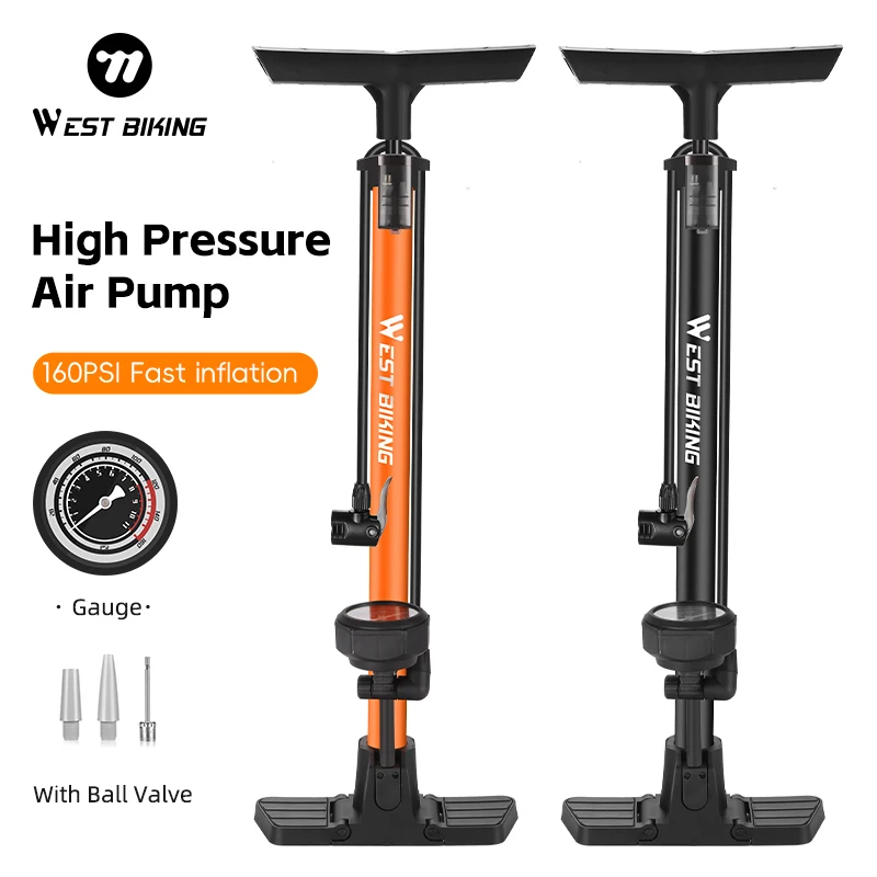 WEST BIKING Bicycle Pump 160PSI Air Pump with Pressure Gauge Schrader Presta Valve Adapter Floor High Pressure Pump for Bicycle