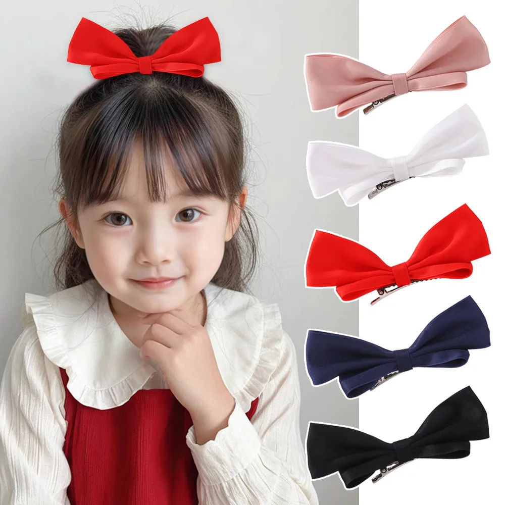 2pcs Korean Style Piece Satin Bowknot Side Hairpin Black White Ribbon Hair Bows Clips for Women Girls Summer Hair Accessories view 2