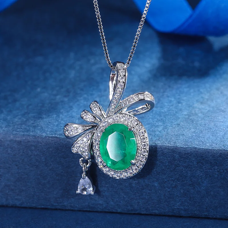 Jewelry Gold-Plated Colored Gems Bow Creative Pendant Necklace Diamond-Embedded Main Stone 8 *