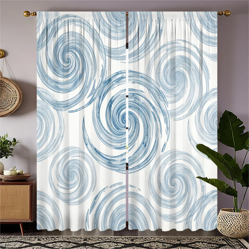Blue Swirl Abstract Curtain Panels Modern Living Room Window Drapes Aesthetic Waterproof Curtains for Home Decor Bedroom Treatme