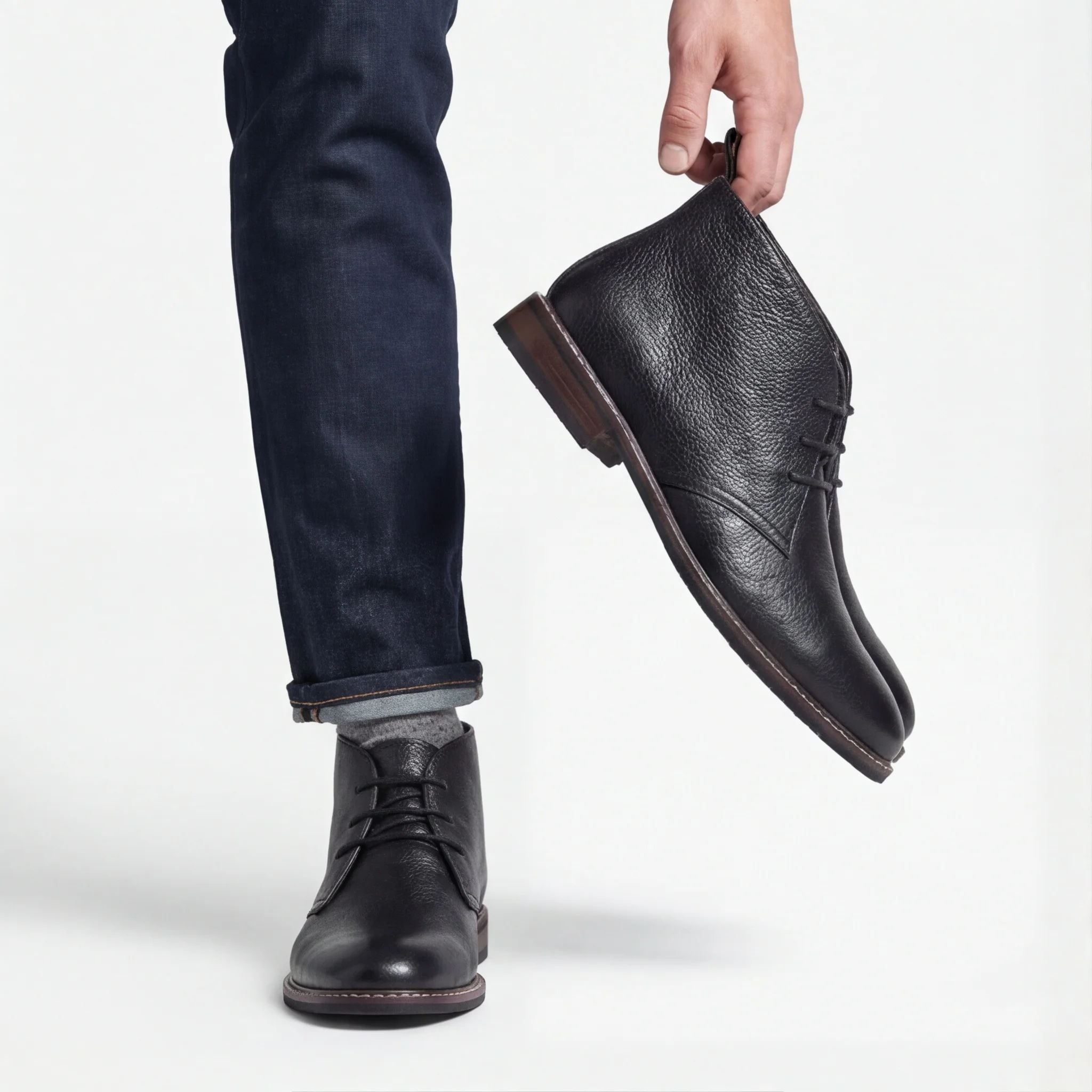 100% Leder Herren Chukka Boots Modische Bequeme Marken-Knöchelstiefel Echtleder Desert Boots # KD585 – Detail 5