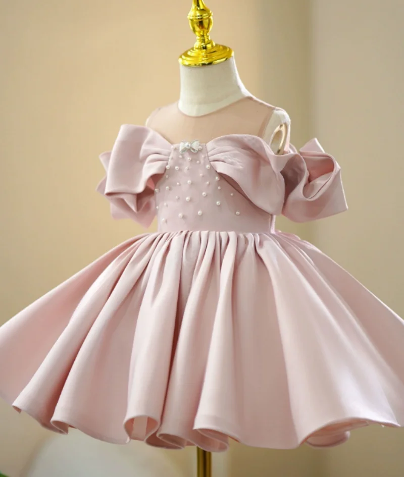 Robe de Princesse Rose Mignonne, Tenue de Bal, Vêtements de ixde Baptême, Robes de Fille à Fleurs pour Mariages, Robe d'Anniversaire, 2024