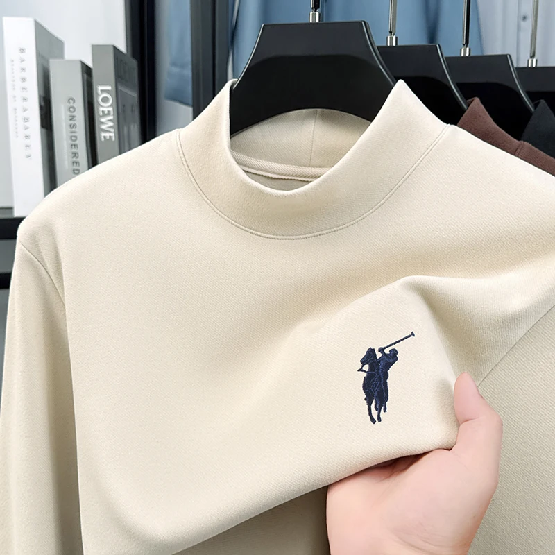 Paul Double-faced Flannel Semi-high Neck Base Layer T-Shirt for Men Autumn/Winter Innerwear Sweater Warm Long Sleeve Top