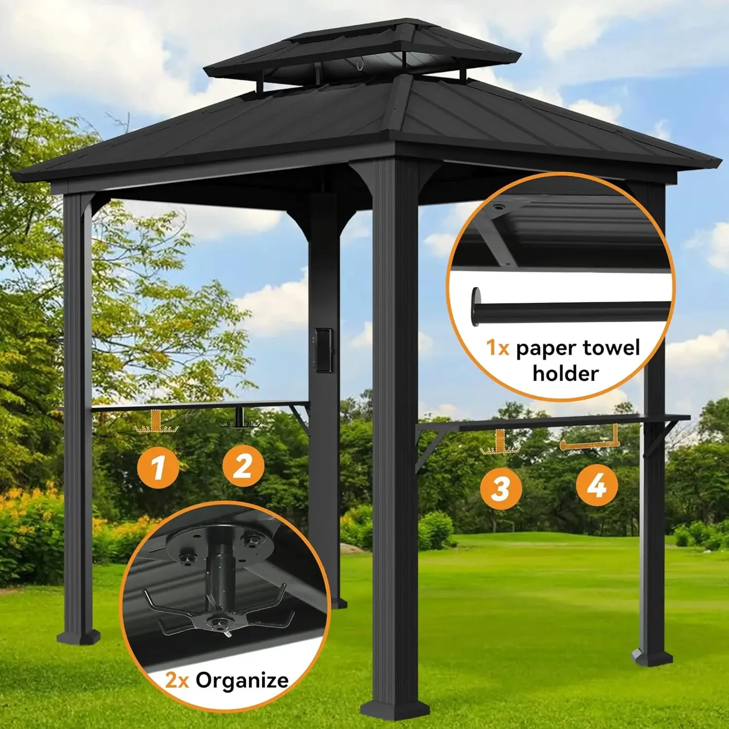 

Modern Shade 6' X 8' Grill Gazebo, Aluminum Hardtop BBQ Gazebos with Shelves and Ceiling Hook